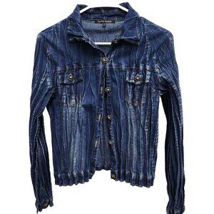 Tania Nardi Womens Denim Jacket Medium Blue Acid Wash Crinkle Grunge Outdoor